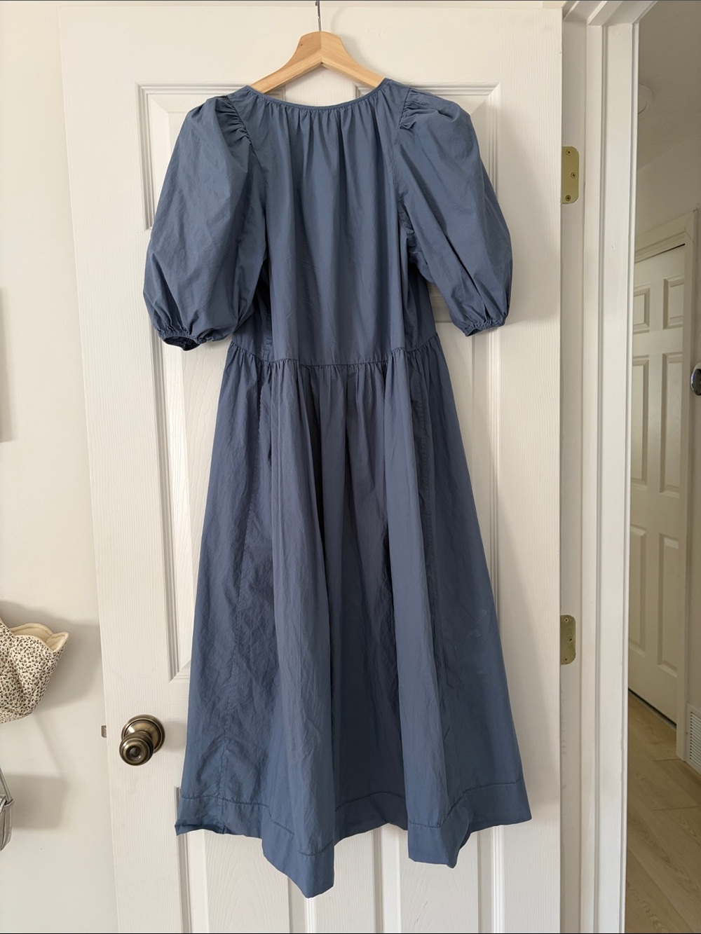 THE GREAT. Dusty Blue Puff-Sleeve button front Dress - Picture 5 of 5